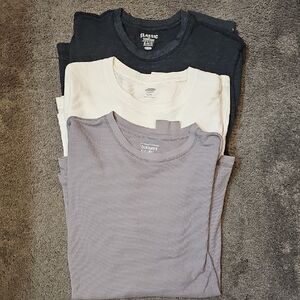 Old Navy Ribbed Long Sleeve Shirt Trio - Black, Cream, Gray